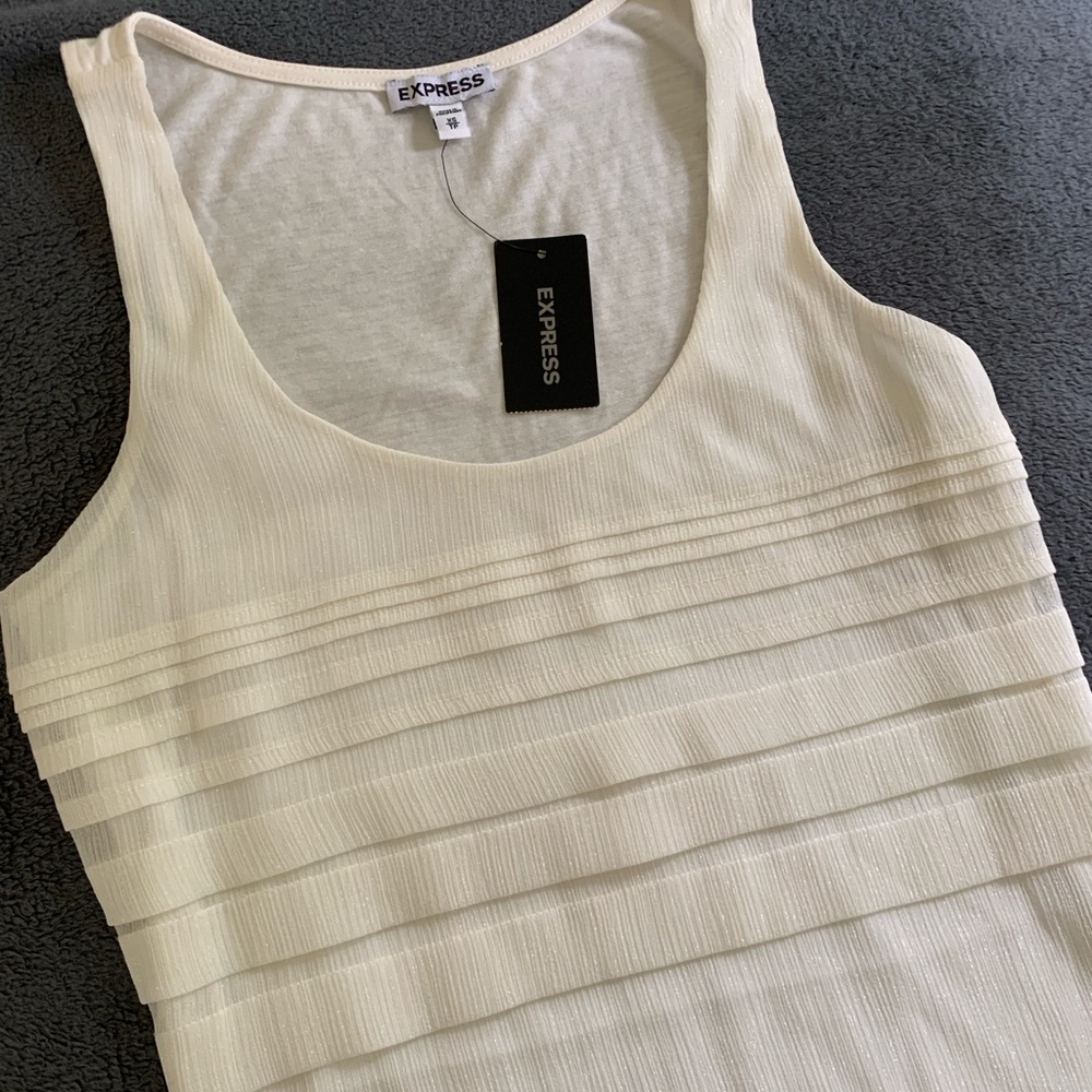 Express Cream Ribbed Fitted Tank Top - Picture 2 of 6